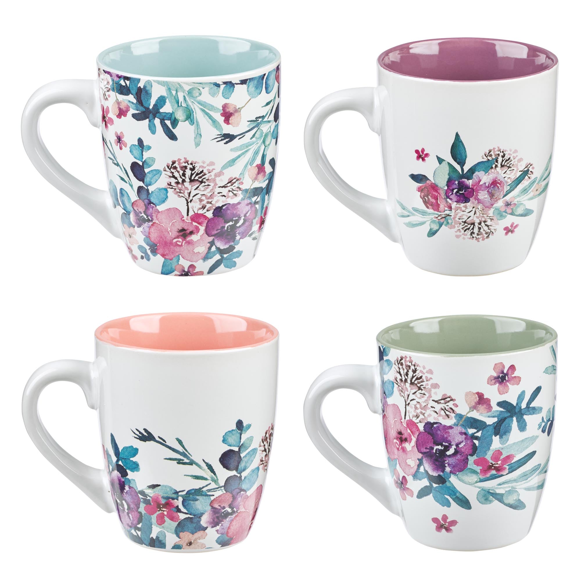 Ceramic Mugs (Set Of 4) 325ml: Floral, Rejoice Collection
