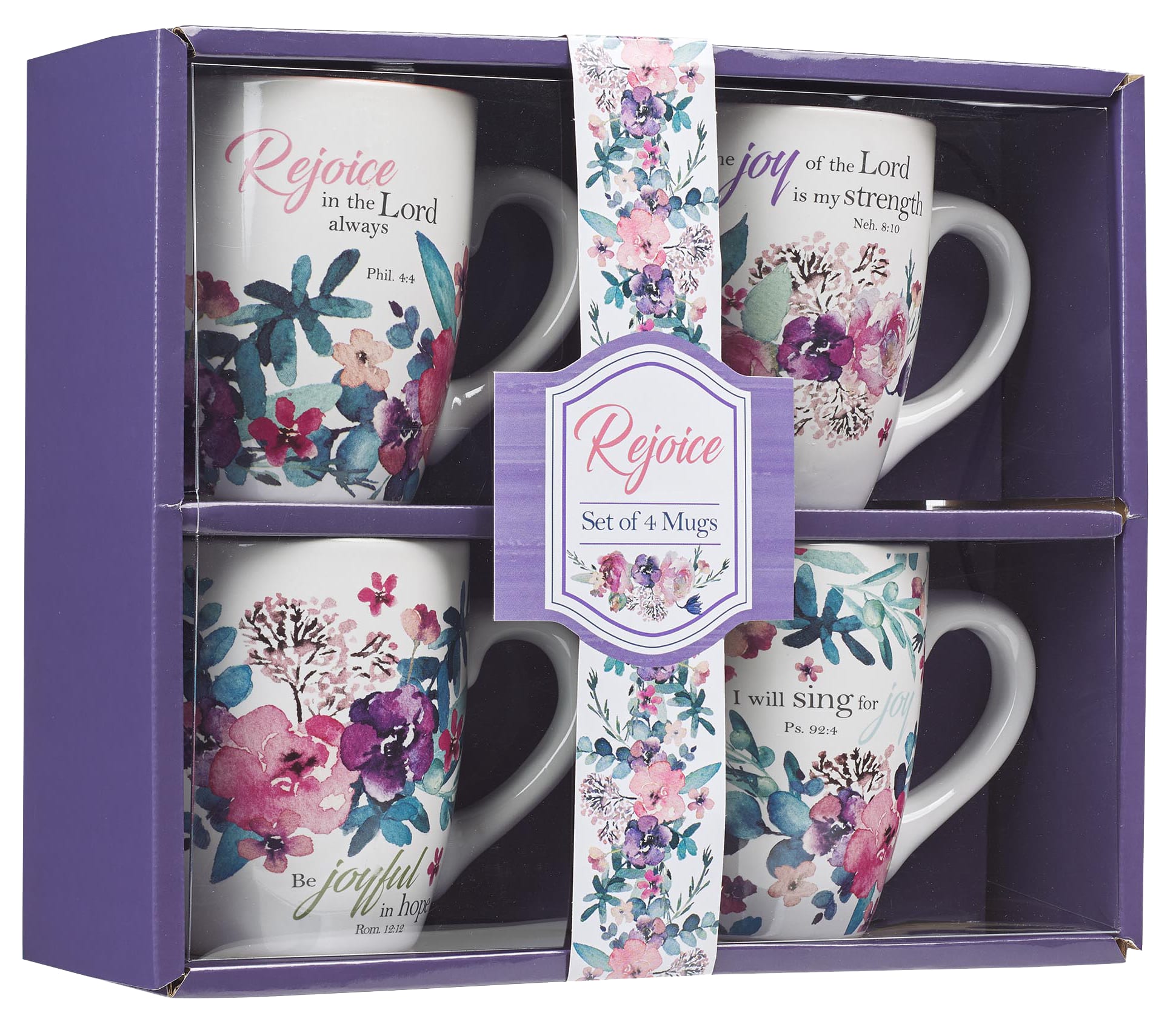 Ceramic Mugs (Set Of 4) 325ml: Floral, Rejoice Collection