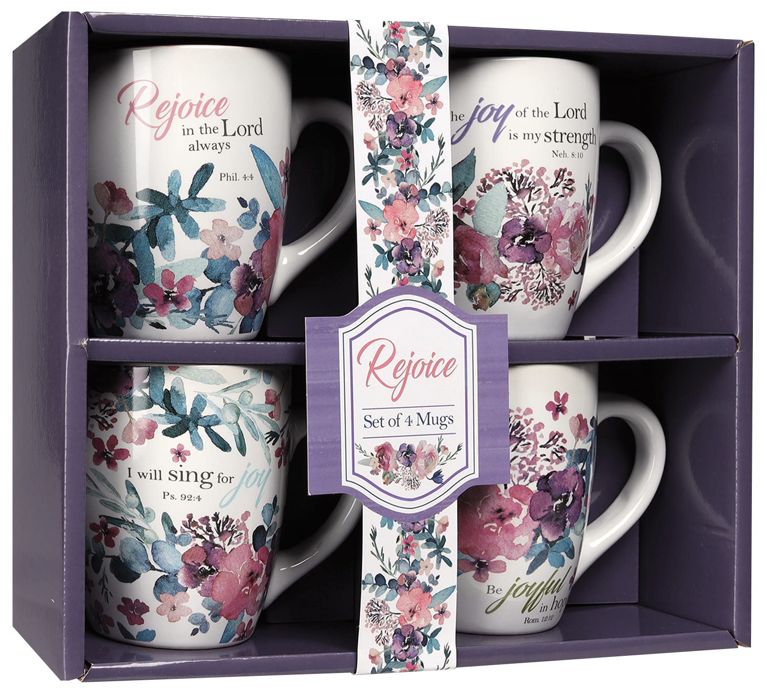 Ceramic Mugs (Set Of 4) 325ml: Floral, Rejoice Collection