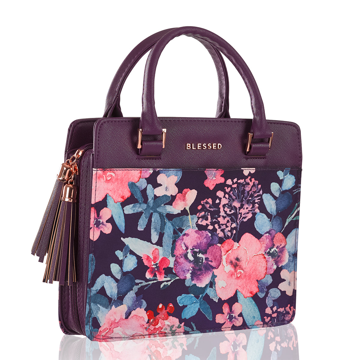 Bible Cover Medium Blessed Purple With Handles