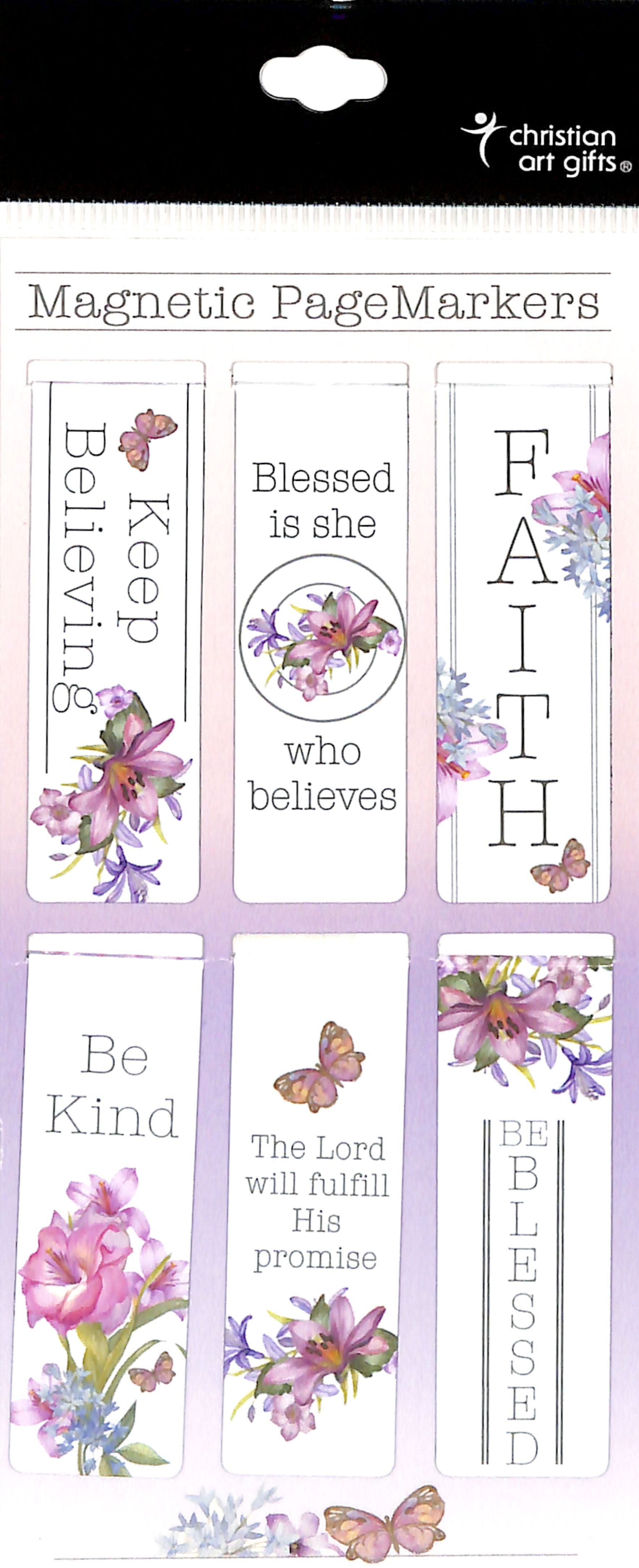 Bookmark Magnetic - set of 6: Blessed is She Who Believes, Floral