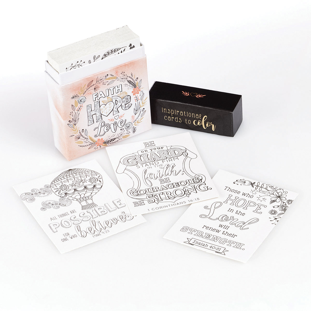Adult Boxed Colouring Cards: Faith, Hope, Love