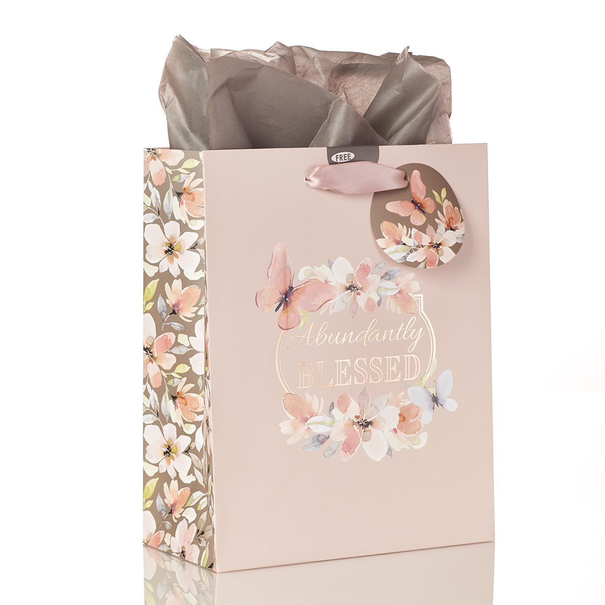Gift Bag Medium: Abundantly Blessed, Butterflies/Flowers Pink