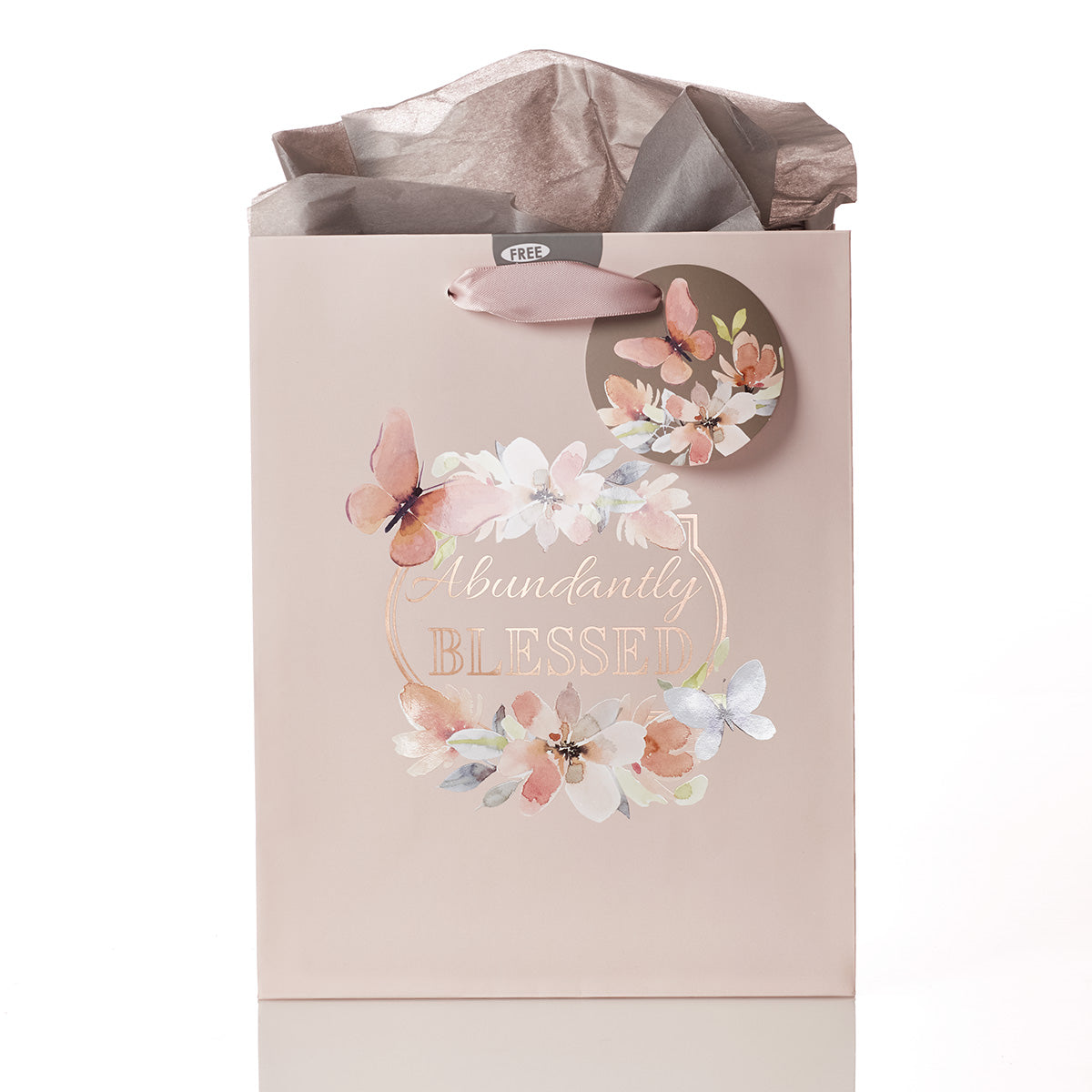 Gift Bag Medium: Abundantly Blessed, Butterflies/Flowers Pink