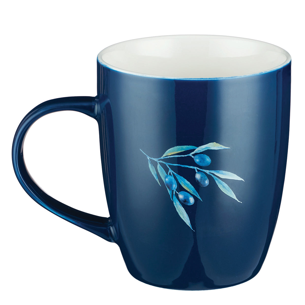 Ceramic Mug: The Lord Refreshes the Soul (Psalm 23:3) Navy Olive Branch (384ml)