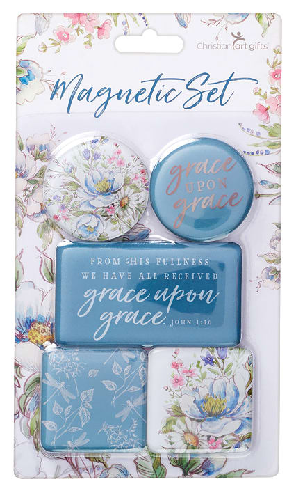 Magnetic Set of 5 Magnets: Grace Upon Grace, Grey/Floral