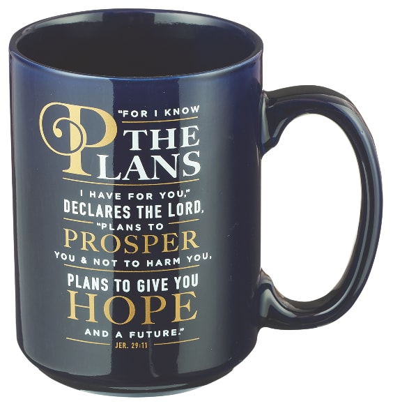 Ceramic Mug: For I Know the Plans I Have For You, Navy Blue/Gold (414ml)