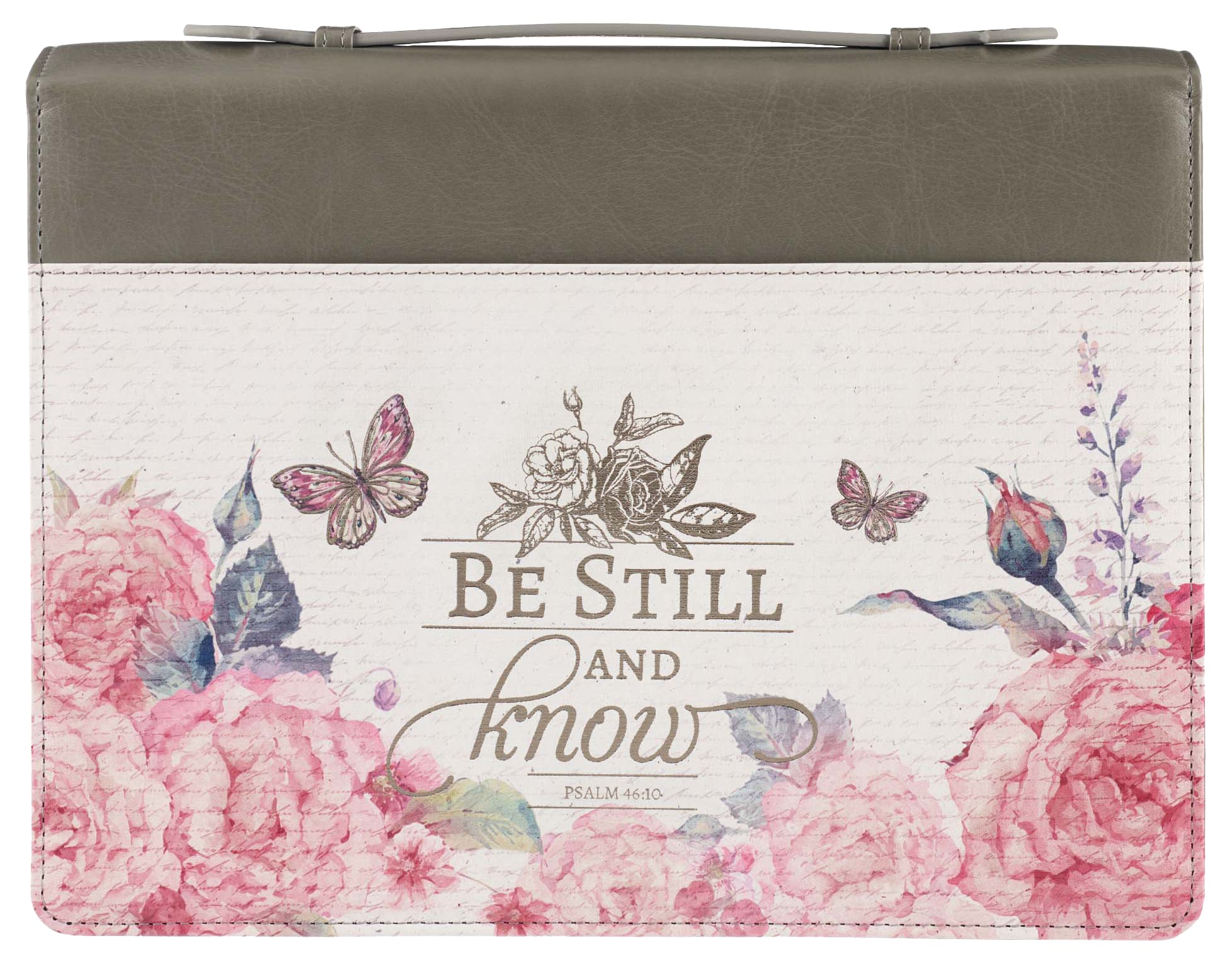 Bible Cover Large: Be Still Pink Butterfly (Psalm 46:10)