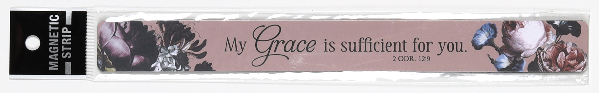 Magnetic Strip: My Grace is Sufficient Pink Floral (2 Cor. 12:9)