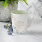 Ceramic Mug: Beautiful in Its Time (Ecc. 3:11) Blue Floral, Light Green Inside (355ml)