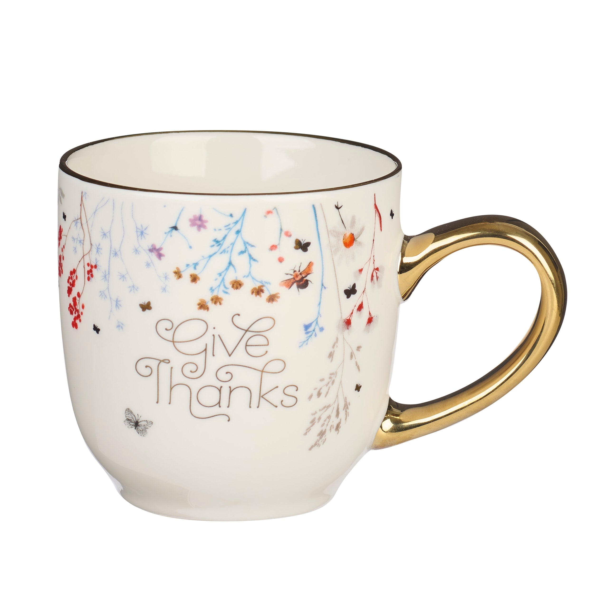Ceramic Mug: Give Thanks, Topsy-Turvy Wildflower (355ml)