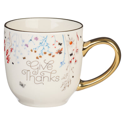 Ceramic Mug: Give Thanks, Topsy-Turvy Wildflower (355ml)