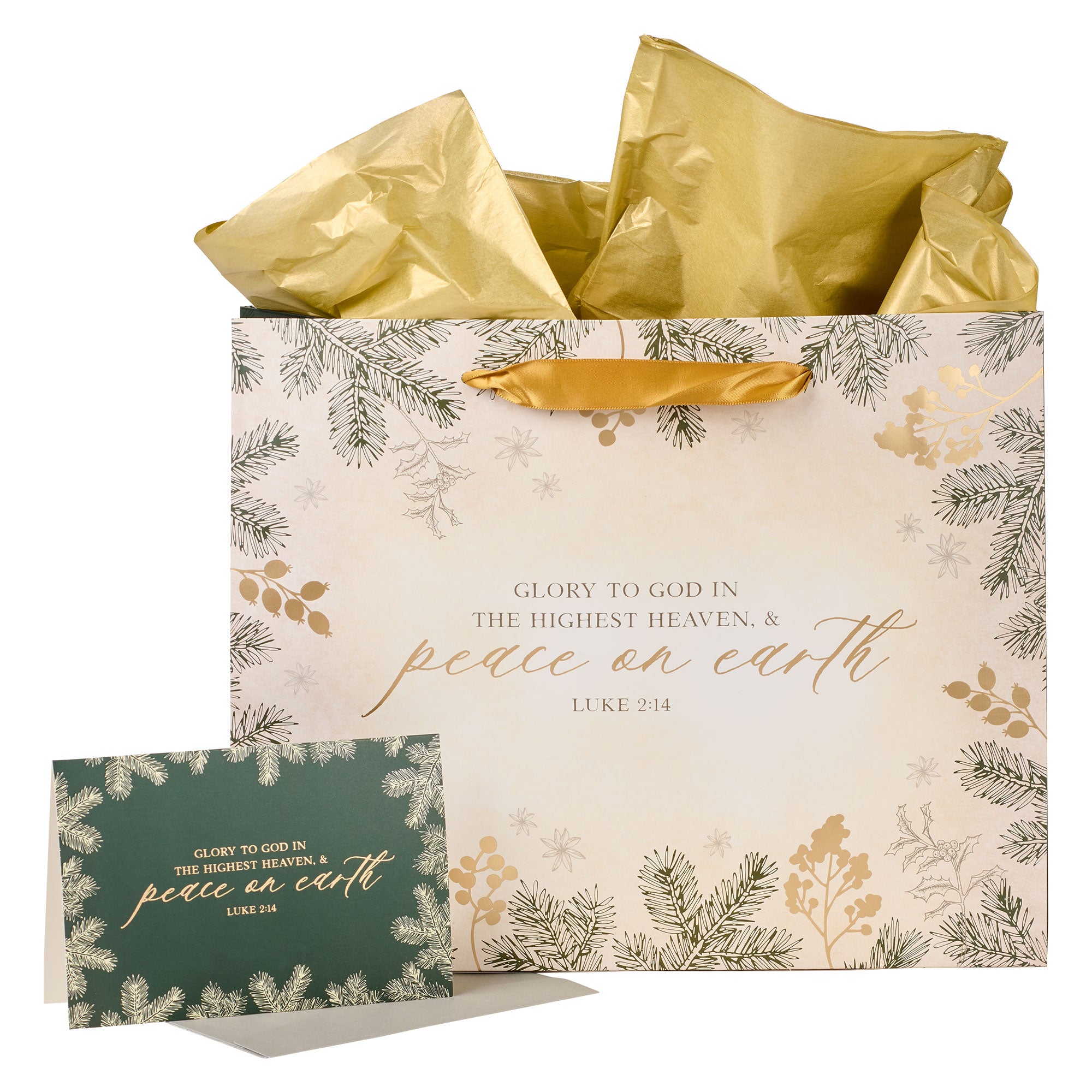 Gift Bag Large Landscape: Peace on Earth, Luke 2:14, Gold/Silver/White