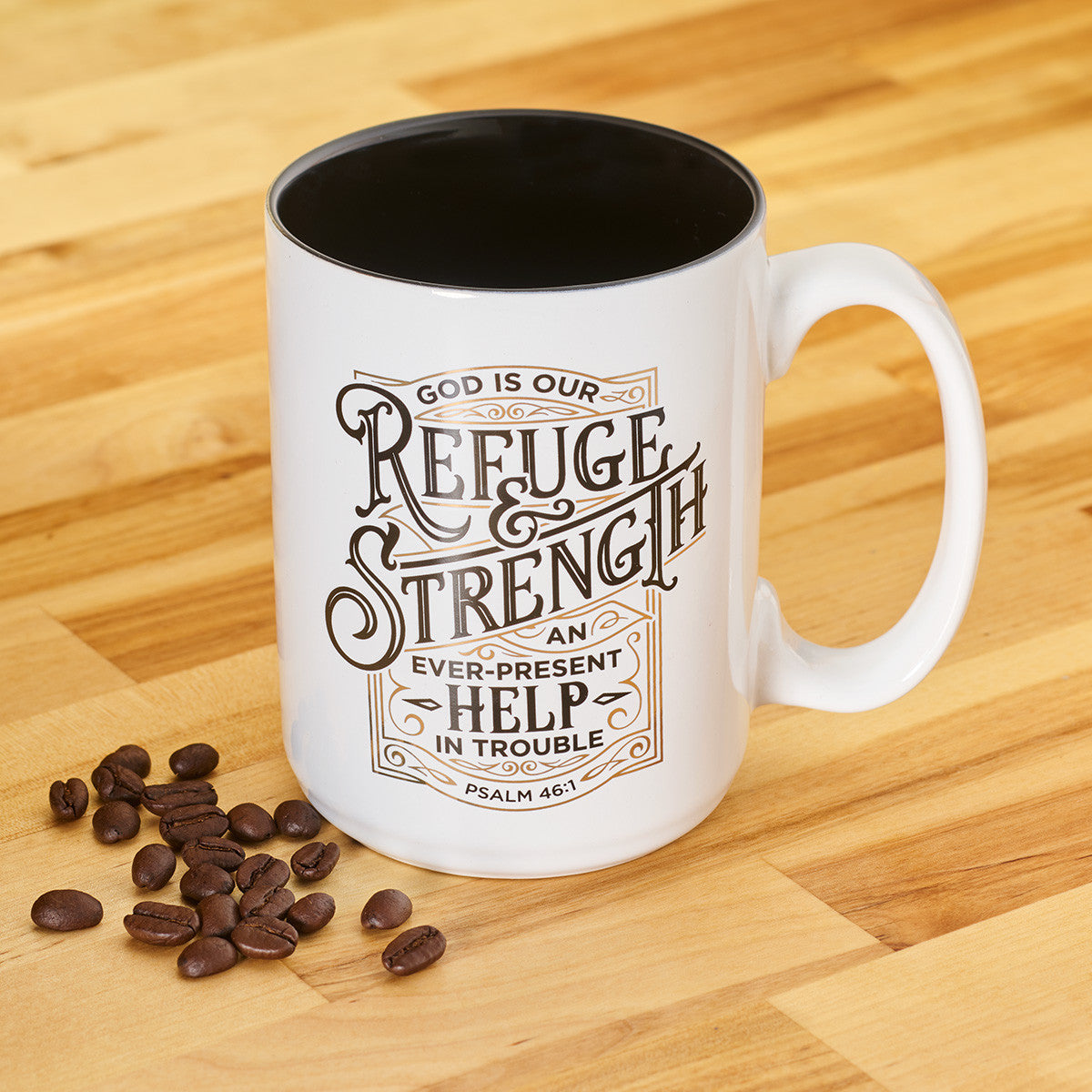 Ceramic Mug: Refuge and Strength, Foil Accents (Psalm 46:1) (414 ML)