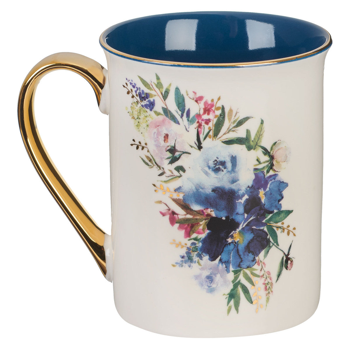 Ceramic Mug: Far More Precious Than Rubies, Proverbs 3:15, Navy Interior, Foil Accents (355 Ml)