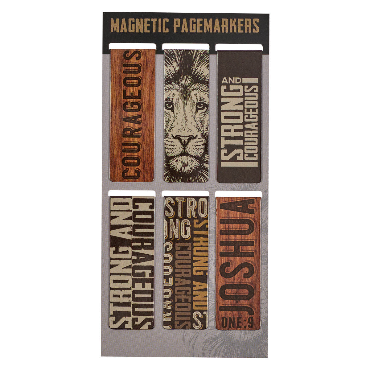 Bookmark Magnetic - Set of 6: Strong and Courageous, Brown Lion