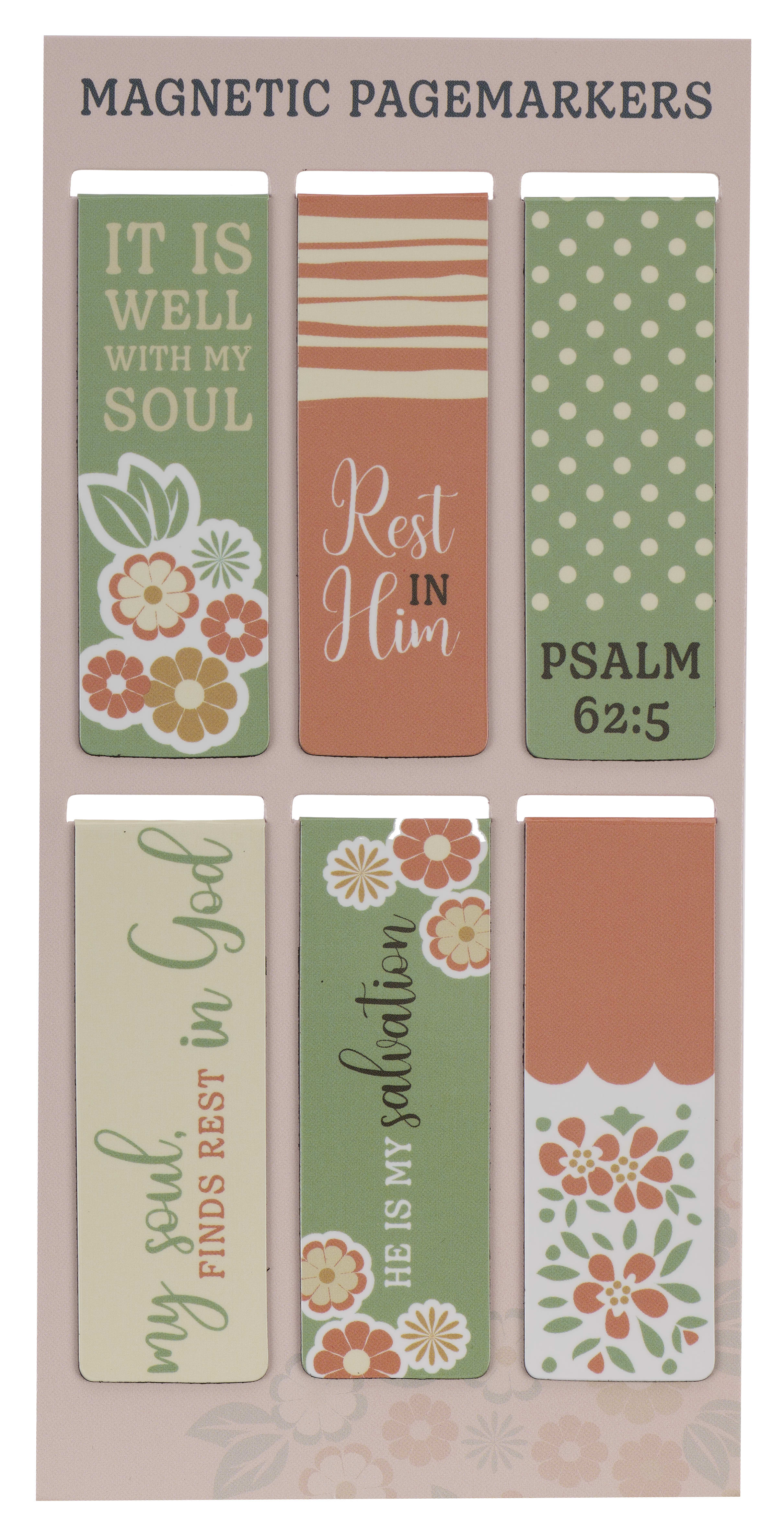 Bookmark Magnetic - Set of 6: It is Well With My Soul, Green/Orange