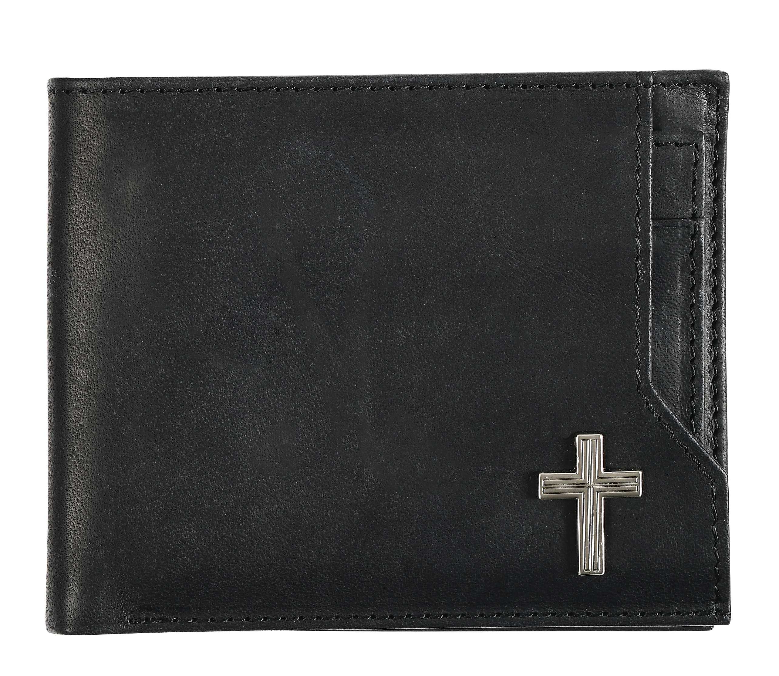 Leather Wallet: Cross Badge, Bi-Fold, Rfid-Blocking, Gift Boxed