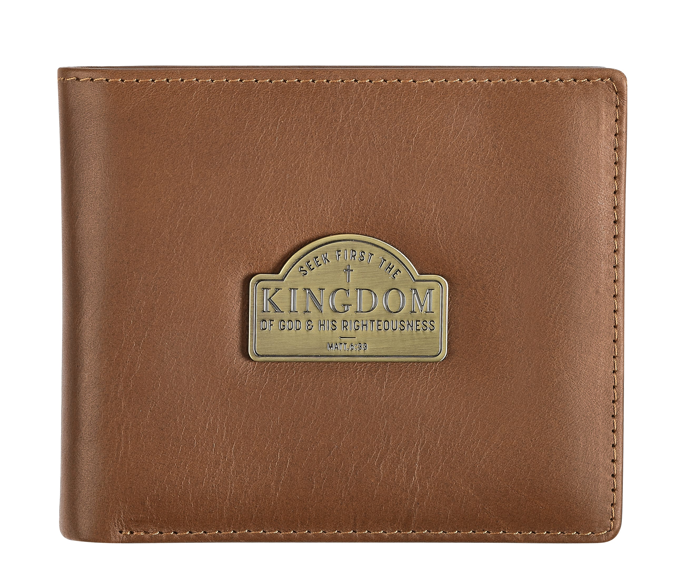 Leather Wallet: Seek First the Kingdom, Matt. 6:33, Bi-Fold, Zipper Coin Pocket, Rfid-Blocking, Gift Boxed