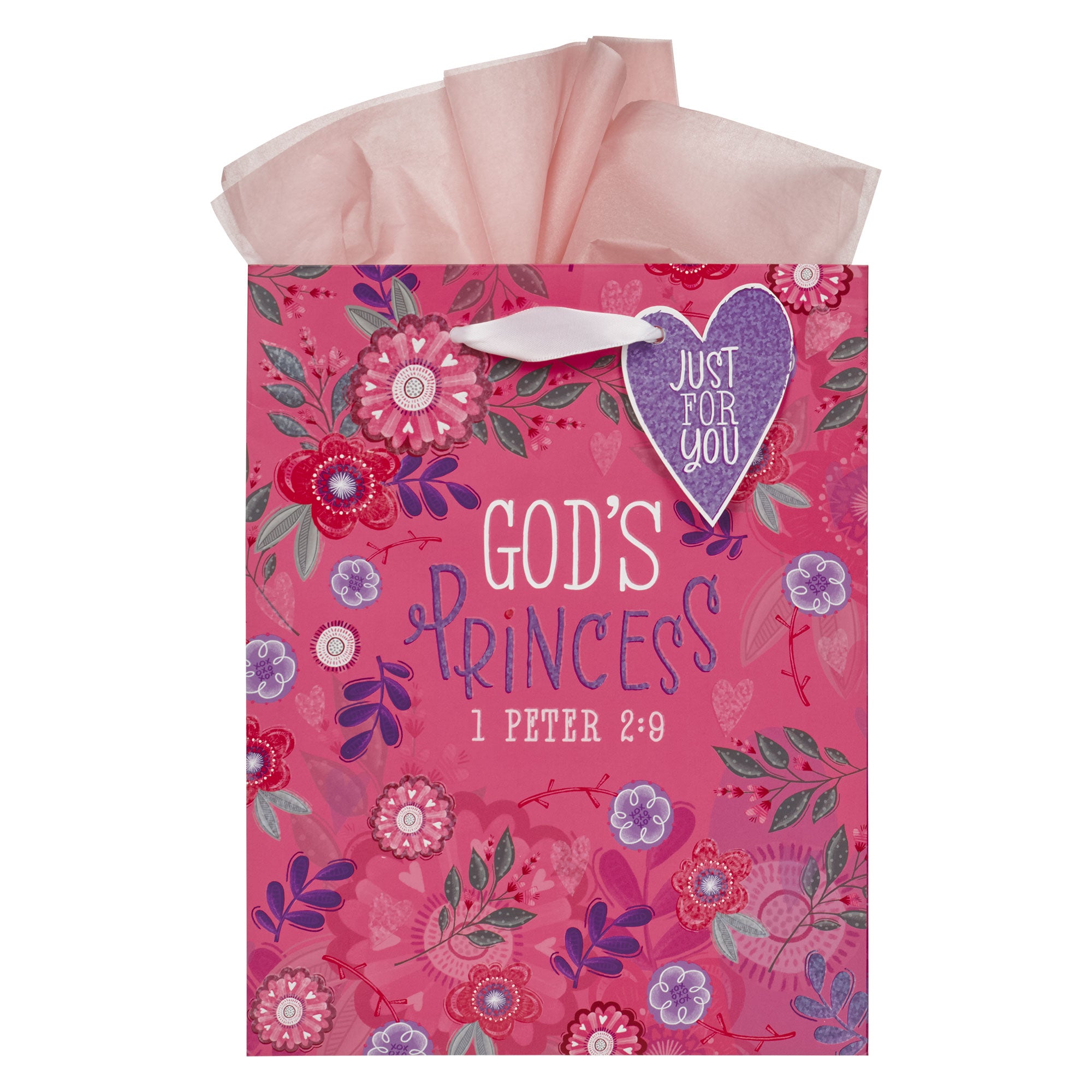 Gift Bag Medium: God's Princess, 1 Peter 2:9, Pink/Purple Floral
