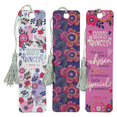 Tassel Bookmark (Set of 3): God's Princess, 1 Peter 2:9, Pink/Purple Floral