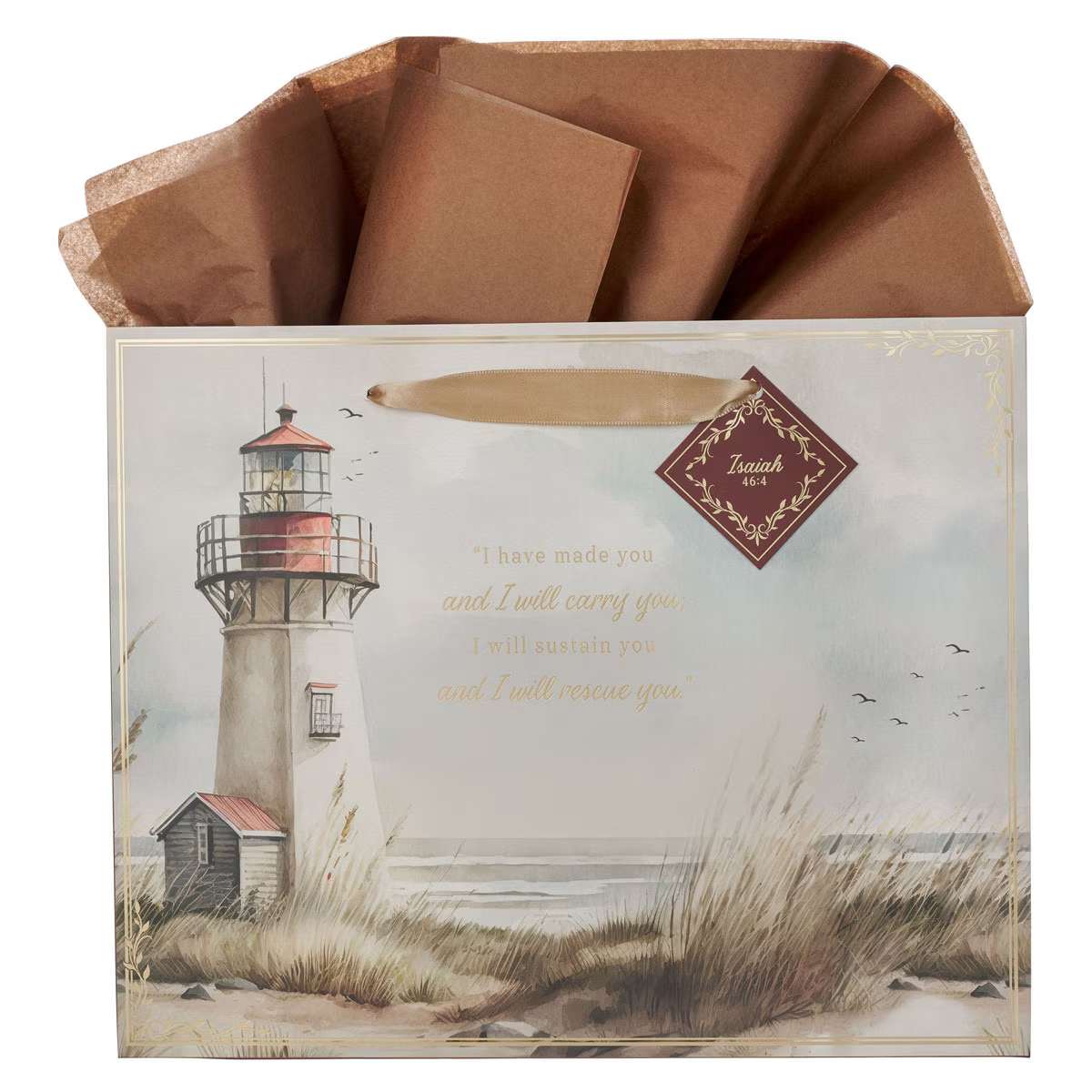 Gift Bag Large: I Will Carry You (Isa. 46:4) White/Brown (Lighthouse Collection)