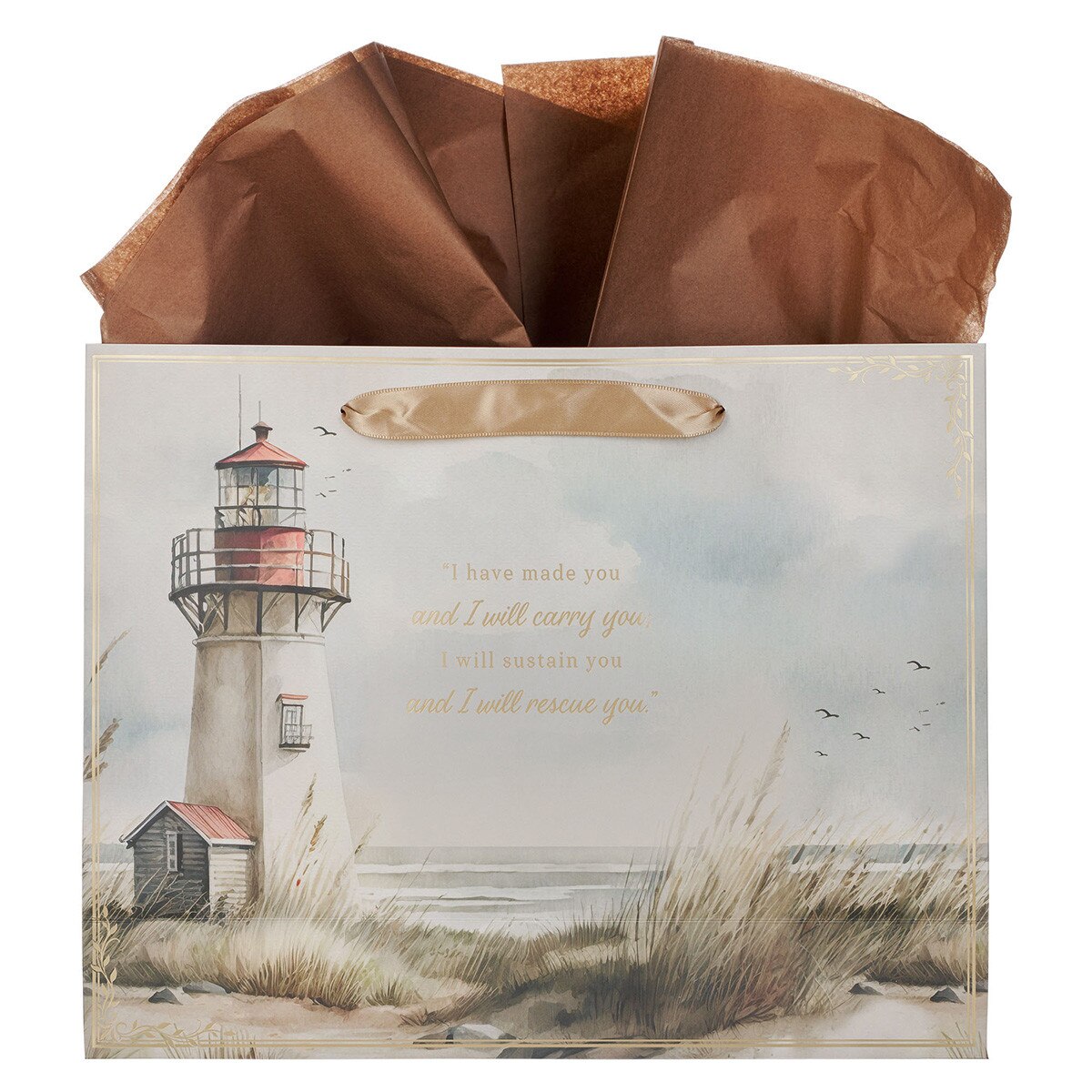 Gift Bag Large: I Will Carry You (Isa. 46:4) White/Brown (Lighthouse Collection)