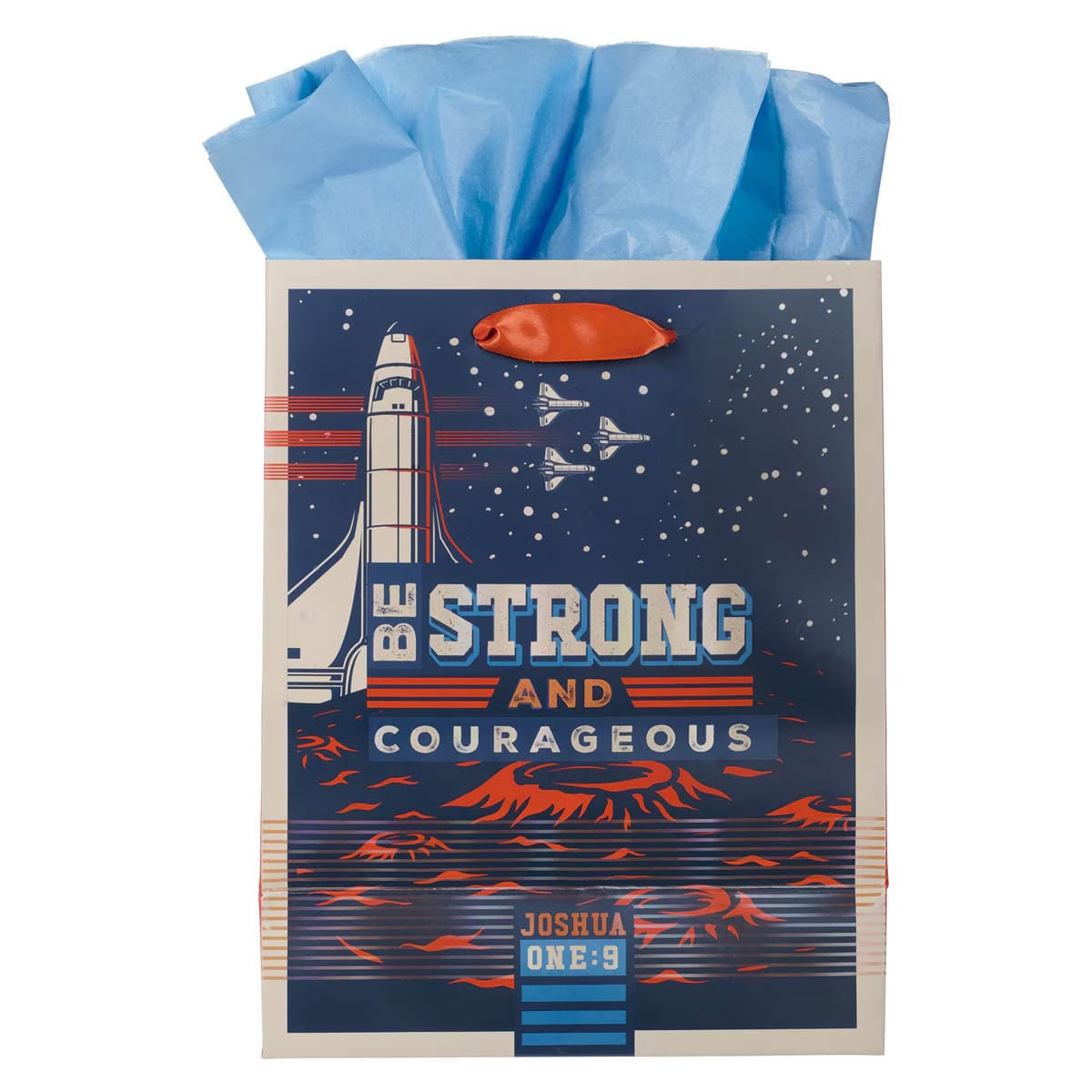 Gift Bag Medium: Be Strong & Courageous (Joshua 1:9) Navy (Be Brave, Space Collection)