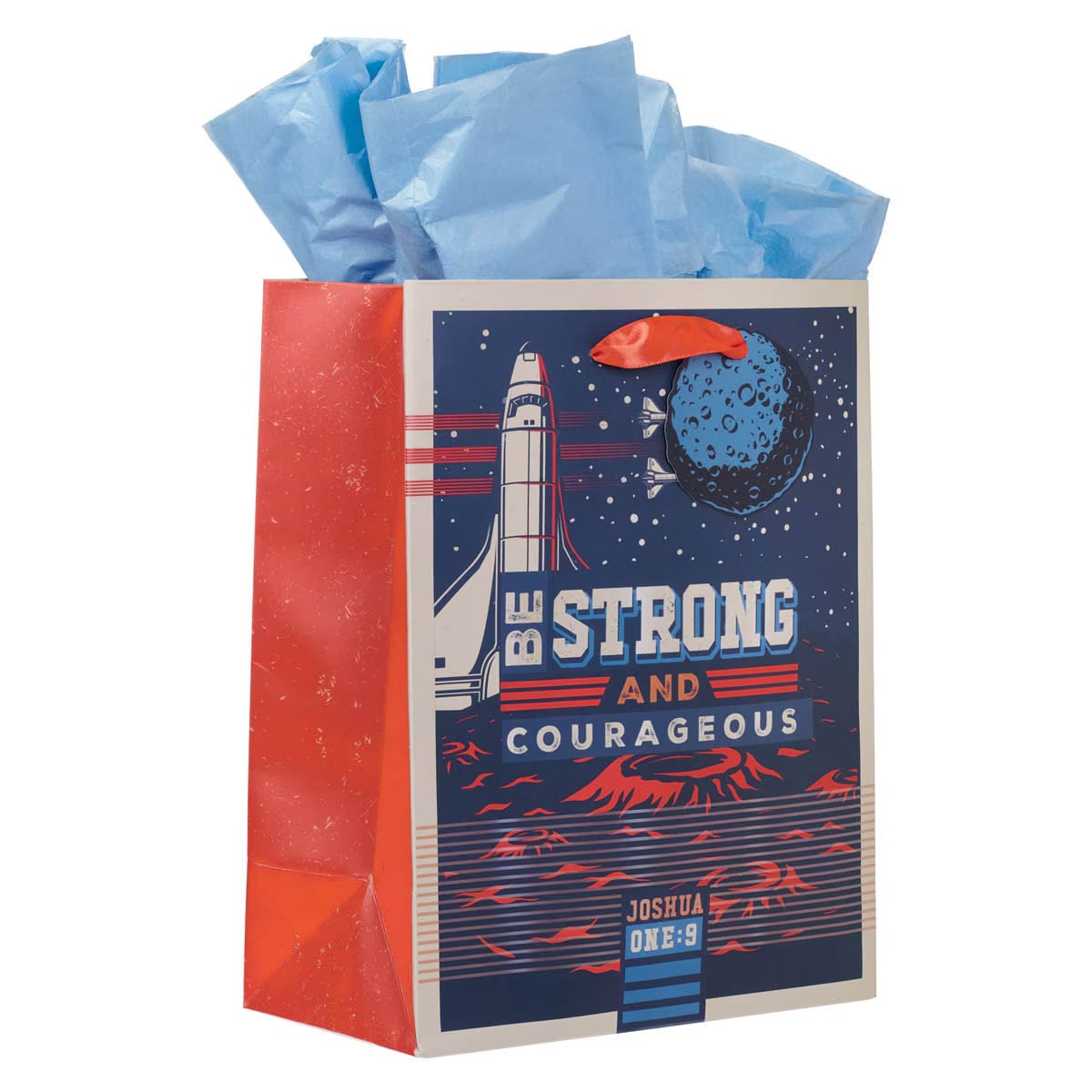 Gift Bag Medium: Be Strong & Courageous (Joshua 1:9) Navy (Be Brave, Space Collection)
