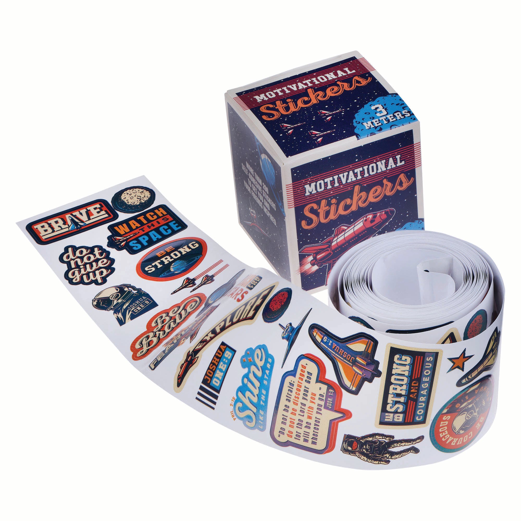 Sticker Roll: Be Strong & Courageous, Joshua 1:9 (Be Brave, Space Collection) 200+ mini stickers