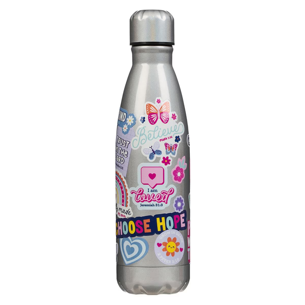 Water Bottle, Stainless Steel (503 ml): Shine for Jesus, Matt. 5:16, Silver (Stickers for Girls Collection)
