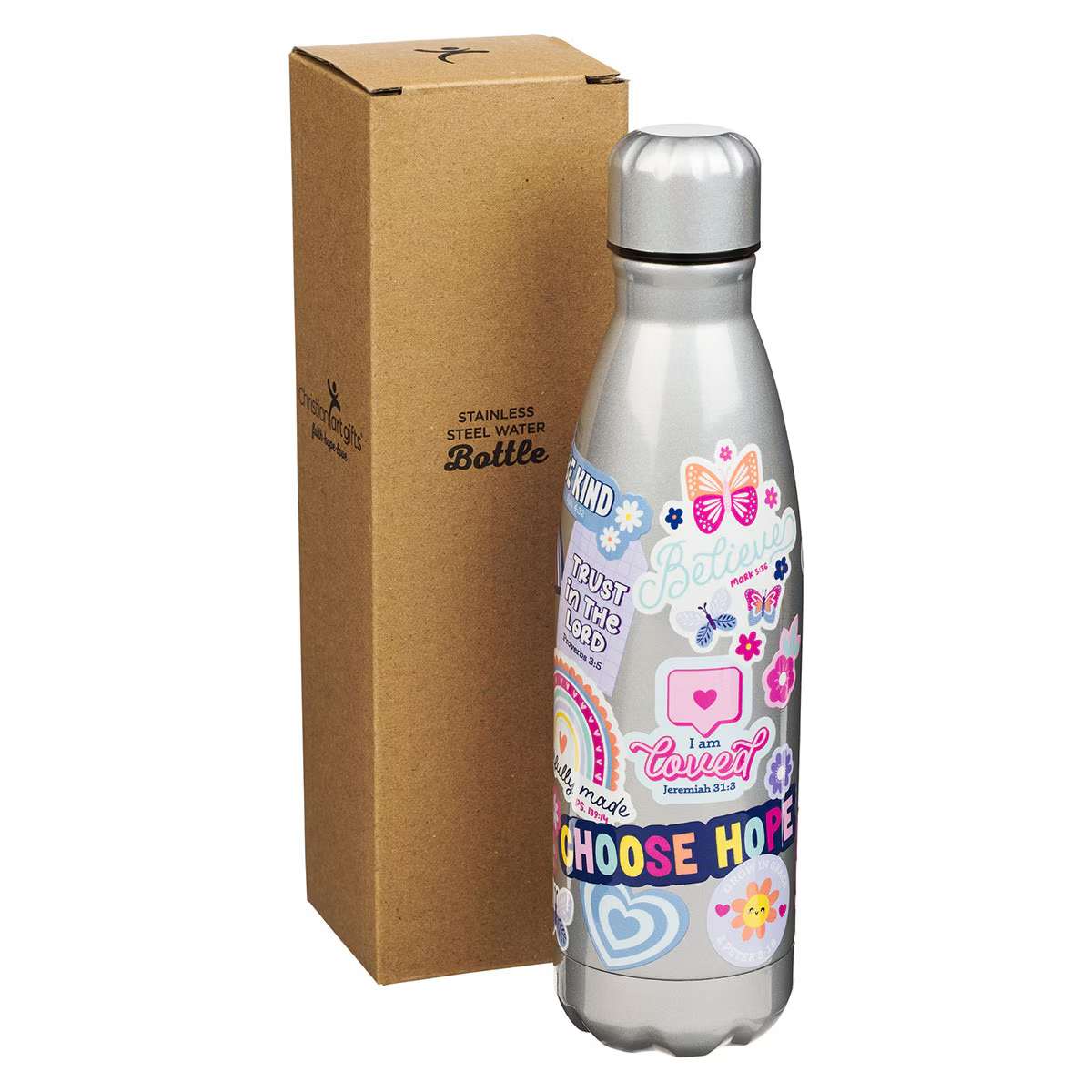 Water Bottle, Stainless Steel (503 ml): Shine for Jesus, Matt. 5:16, Silver (Stickers for Girls Collection)