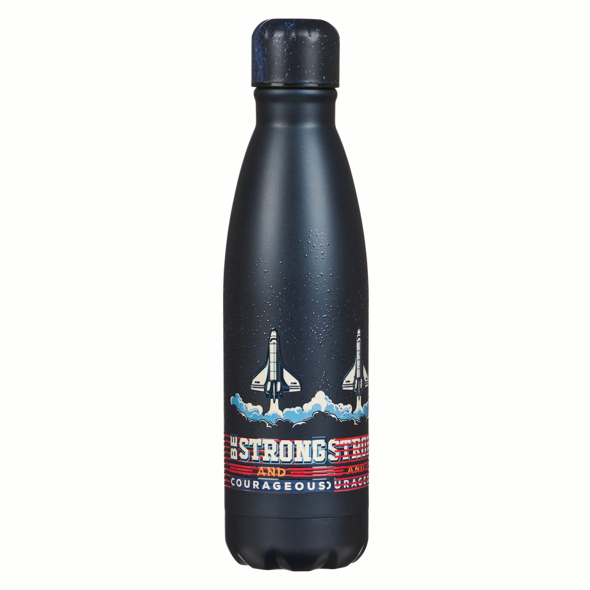 Water Bottle, Stainless Steel (503 ml): Strong and Courageous, Josh. 1:9; Navy (Be Brave, Space Collection)