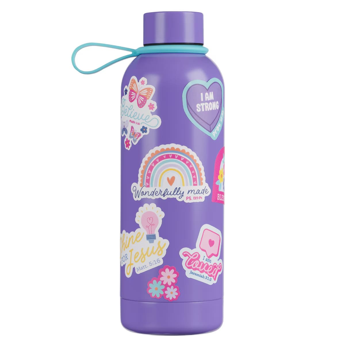 Water Bottle, Stainless Steel (503 ml): Wonderfully Made, Psalm 139:14, purple, includes 15+ sticker sheet, Shine for Jesus (Stickers for Girls Collection)