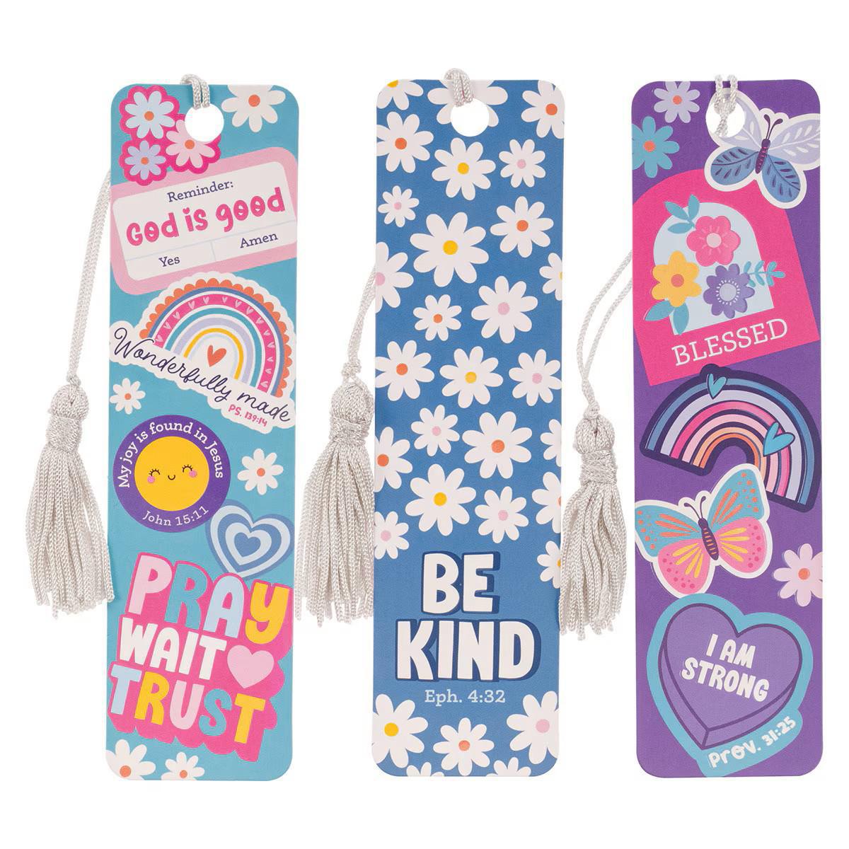Tassel Bookmark (Set  of 3): I Am Strong (Prov. 31:25) Shine for Jesus  (Stickers for Girls Collection)