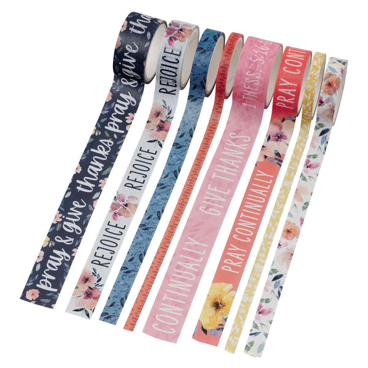 Washi Tape (8 Roll Set): Rejoice Always 1 Thess. 5:16-18 (Grateful Garden Collection)