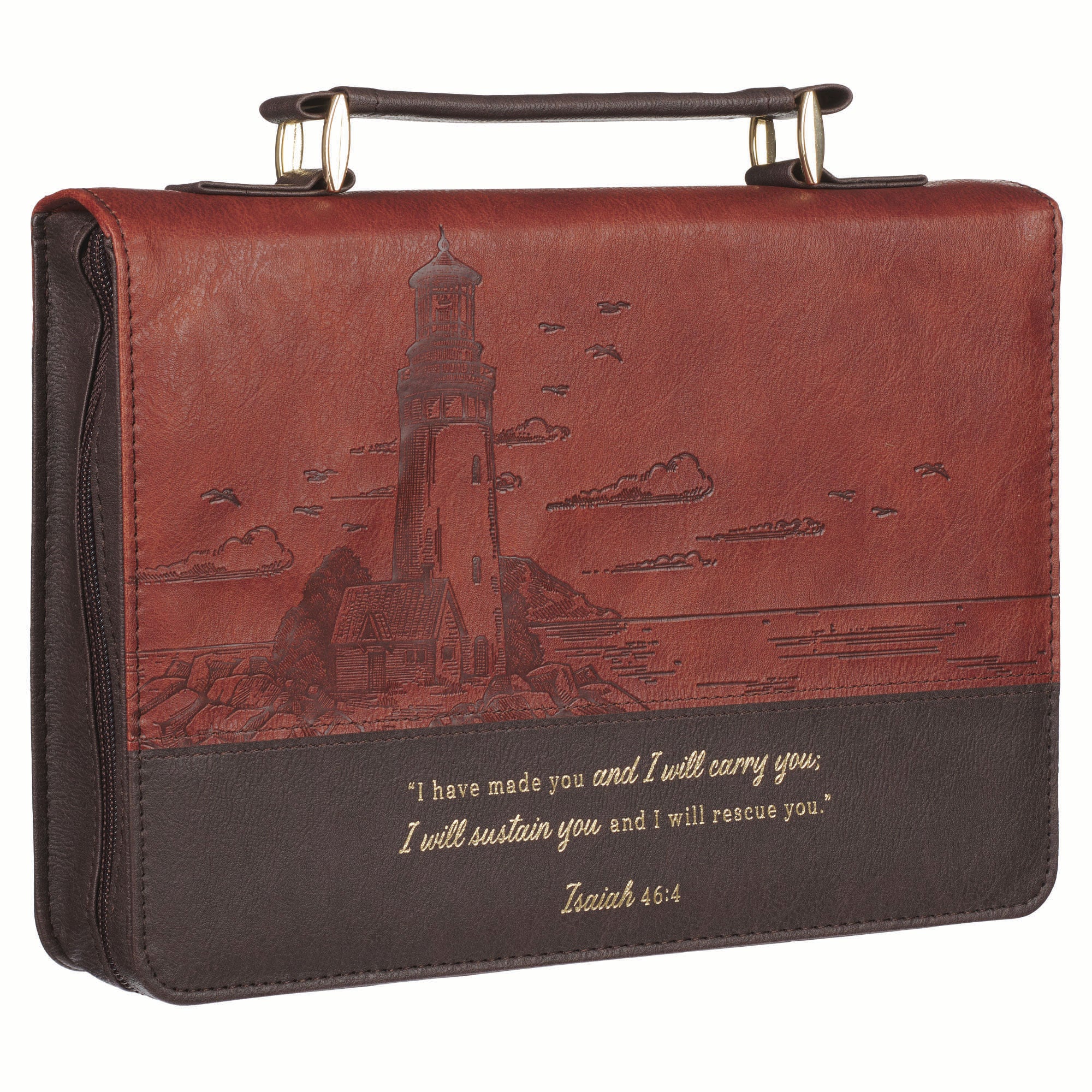 Bible Cover Large: I Will Carry You (Isa. 46:4), Brown (Lighthouse Collection)