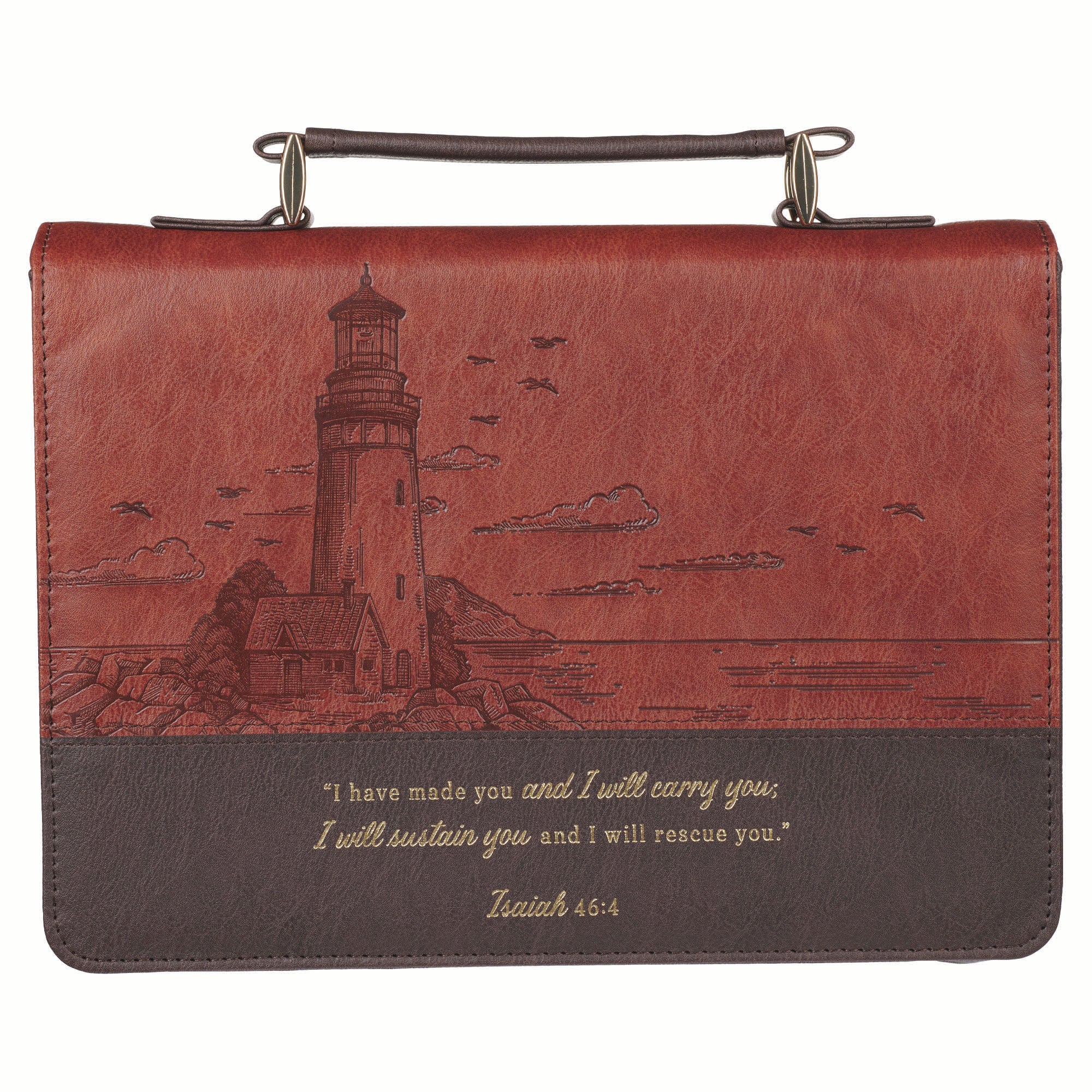 Bible Cover Medium: I Will Carry You (Isa. 46:4), Brown (Lighthouse Collection)