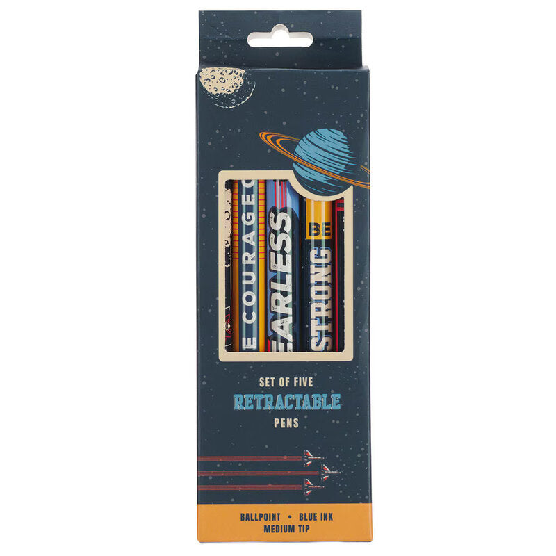 Pens (Set of 5): Retractable, Be Brave, Space Collection