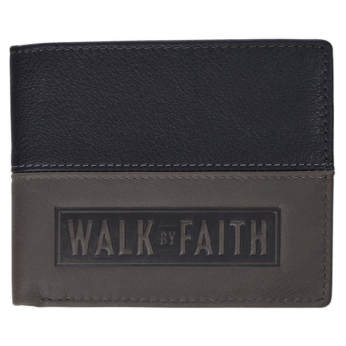 Wallet Leather: Walk by Faith (2 Cor. 5:7) Black/Gray, RFID blocking
