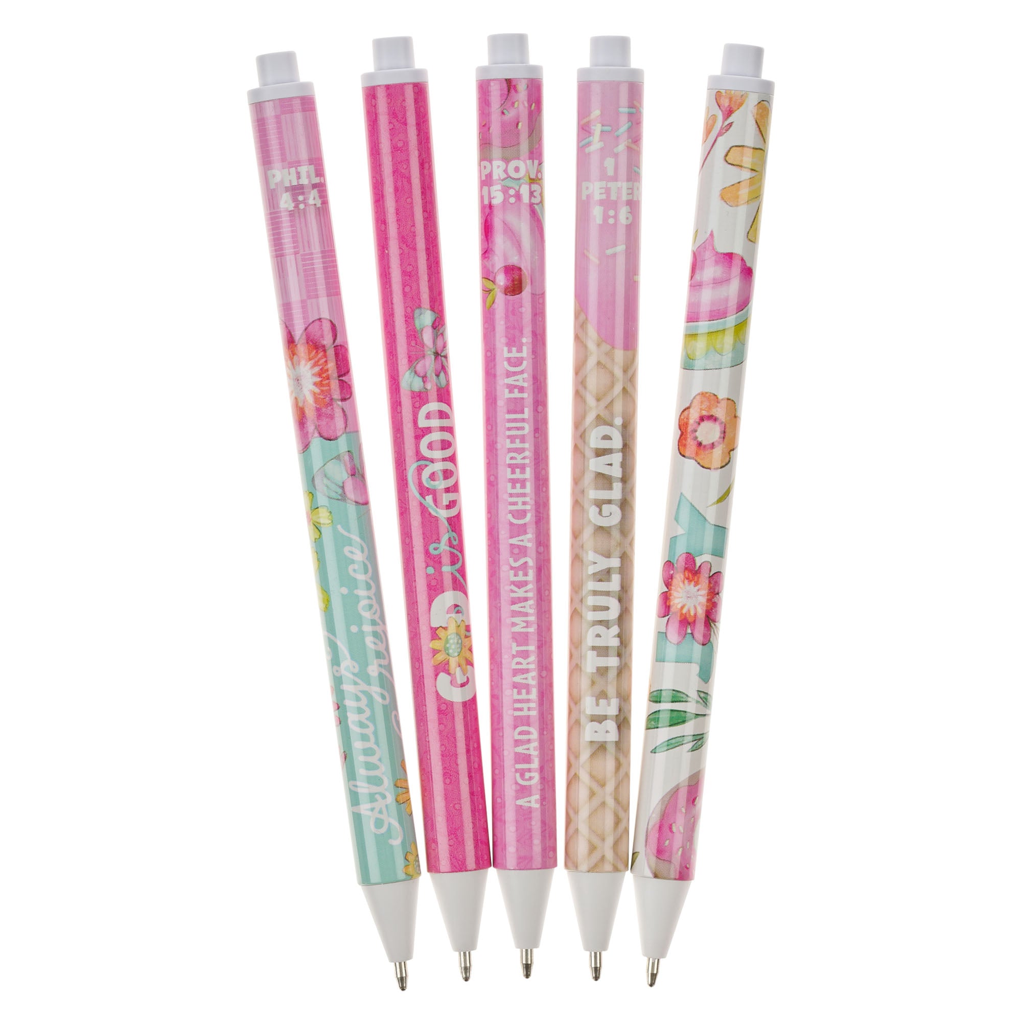 Pens (5 pack, Retracable): Blue Ink, Ballpoint (Girl's Pink Sprinkled with Joy Collection)