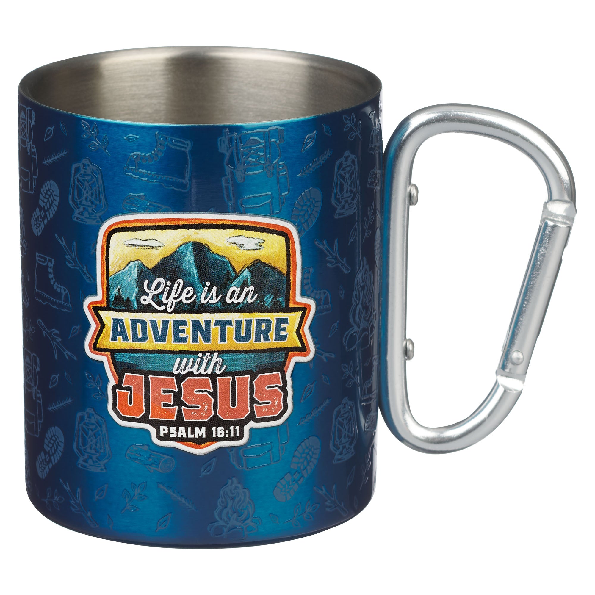 Camp Style Travel Mug, Stainless Steel (266ml): Blue/Silver, Glow in the Dark (Boy's Adventure with Jesus Blue Trail Collection)