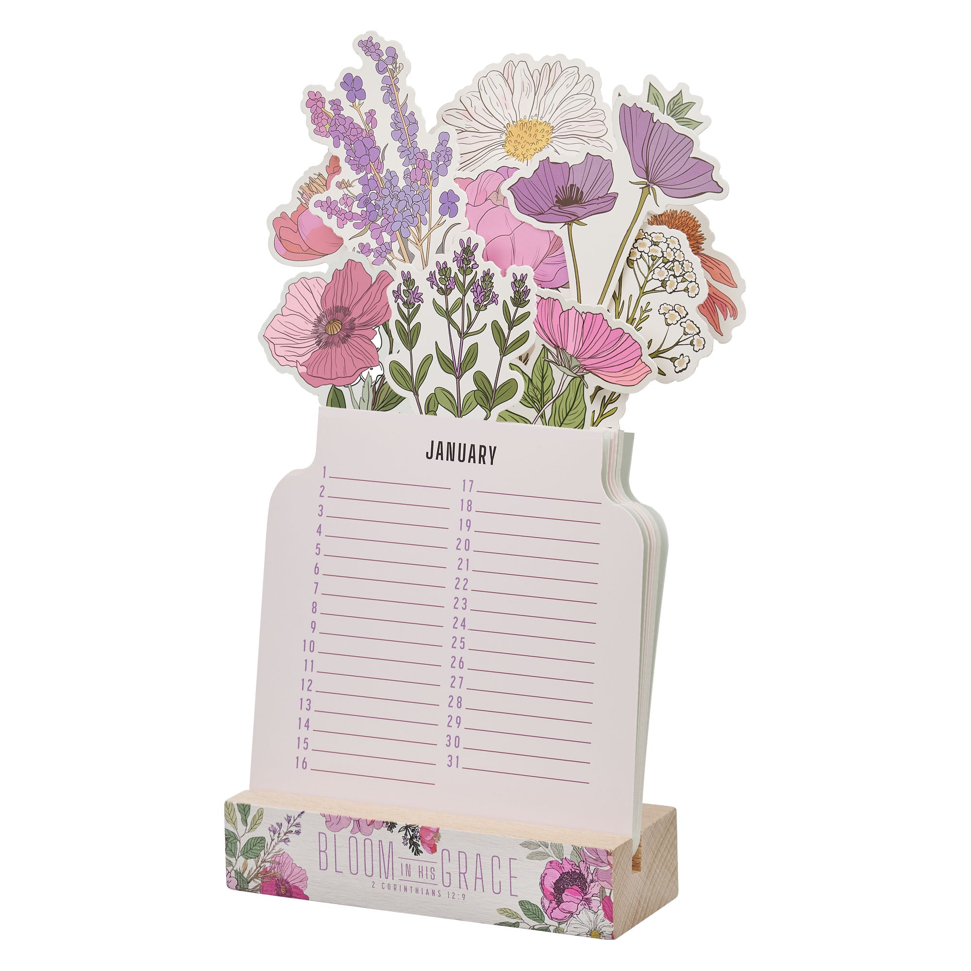 2027 Special Days Calendar: Bloom in His Grace, 12 Individual Cards with Stand, Full-color Interior