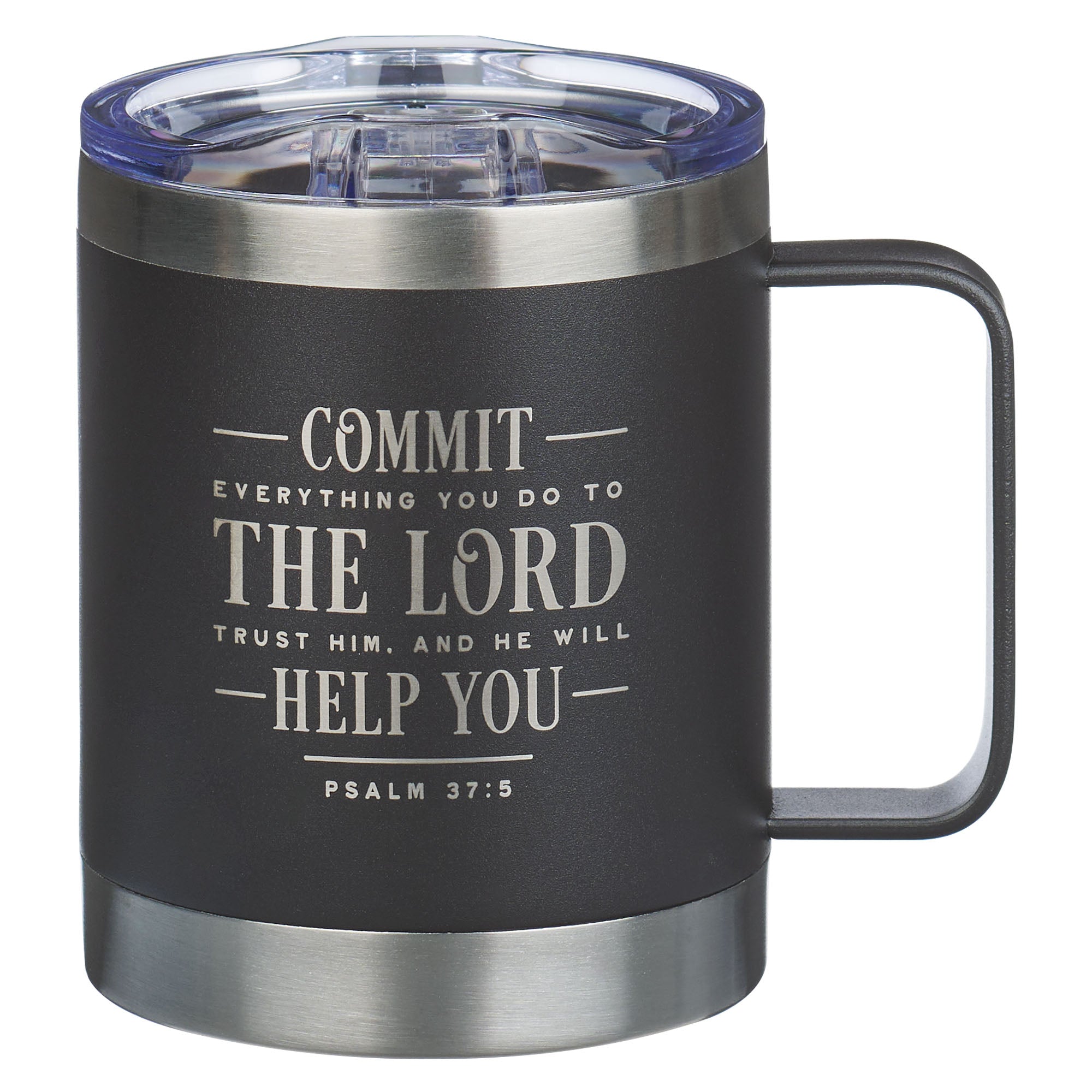 Camp Style Mug, Stainless Steel (325ml): Commit Everything You do to The Lord, Retractable sip-hole cover