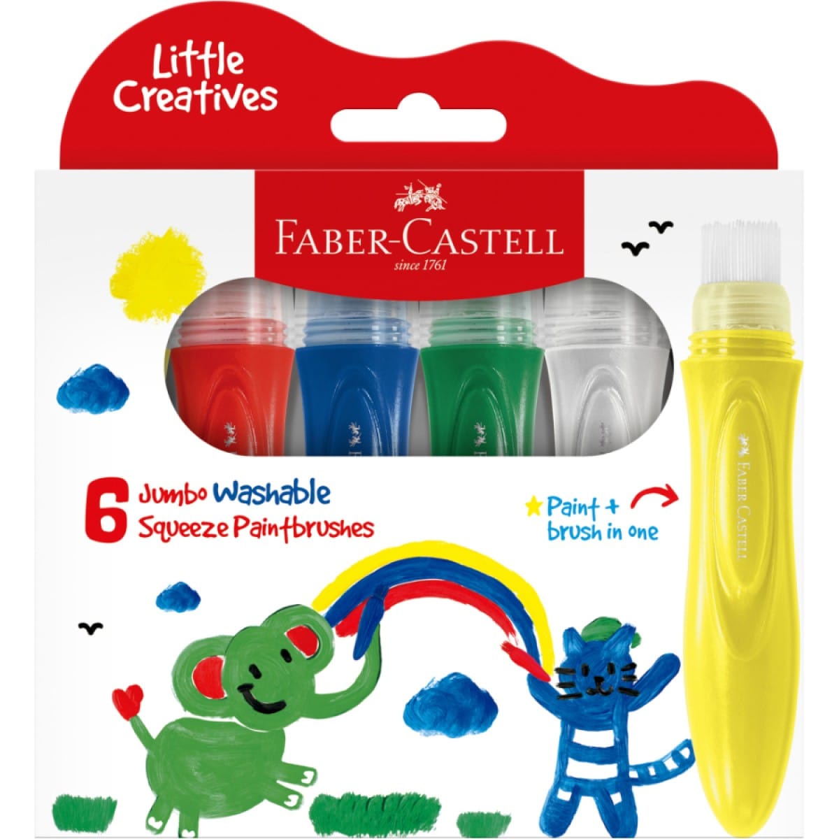 Faber-Castell Little Creatives Jumbo Washable Squeeze Paintbrushes (6 Pack)