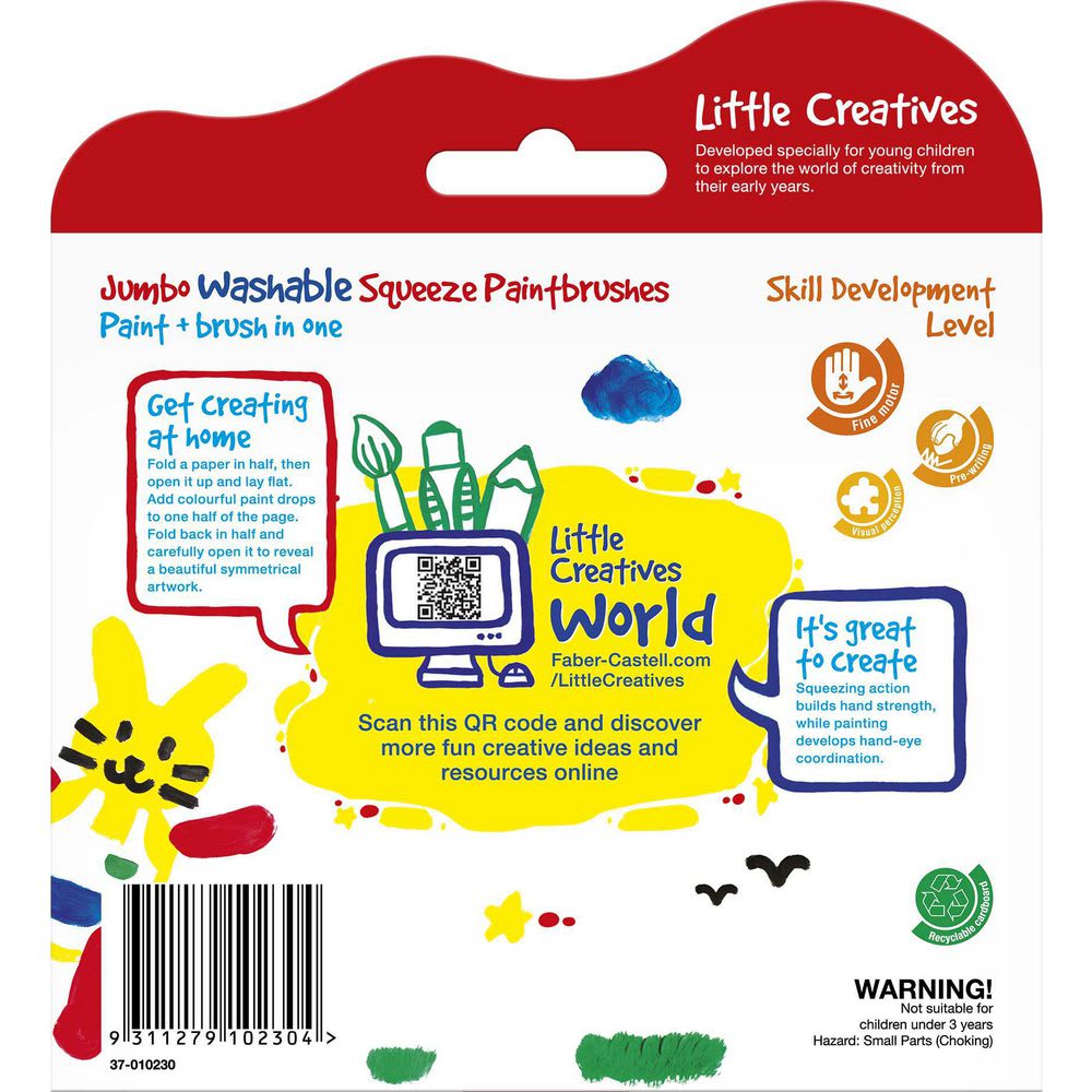 Faber-Castell Little Creatives Jumbo Washable Squeeze Paintbrushes (6 Pack)