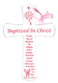 Baptism Cross: White With Pink Lettering and Ribbon (Mahogany)