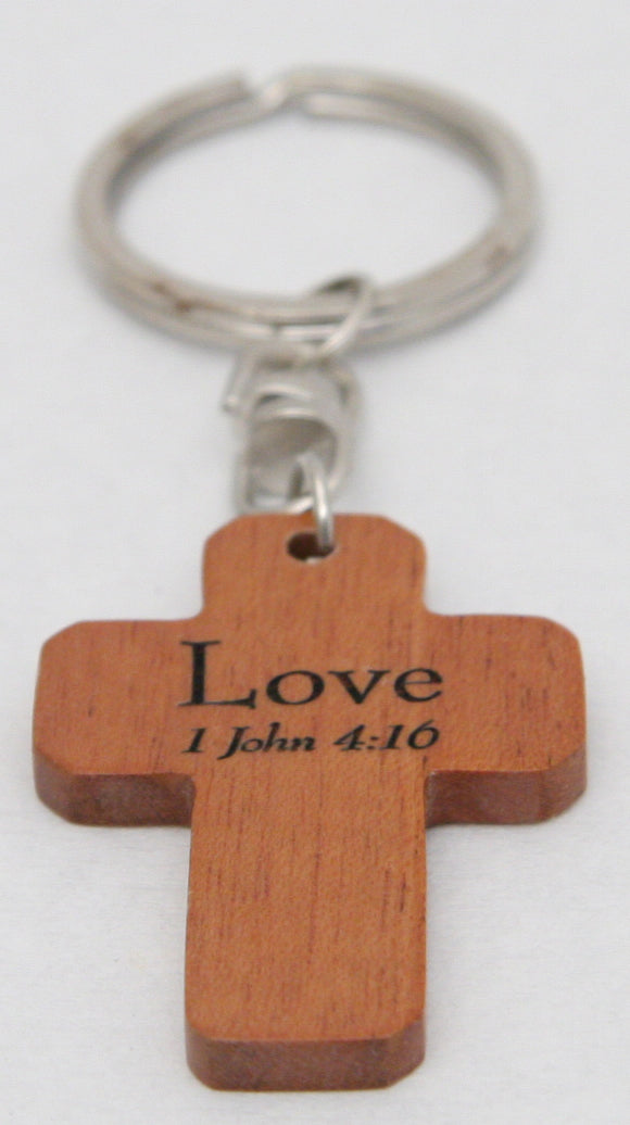 Cross Keyring: Love 1 Corinthians 13:4-8 (Mahogany)