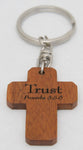 Cross Keyring: Trust, Proverbs 3:5-6 (Mahogany)