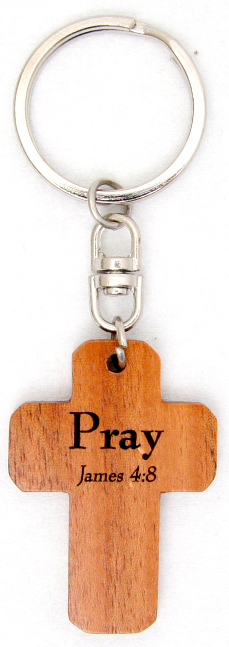 Cross Keyring: Pray, James 4:8 (Mahogany)